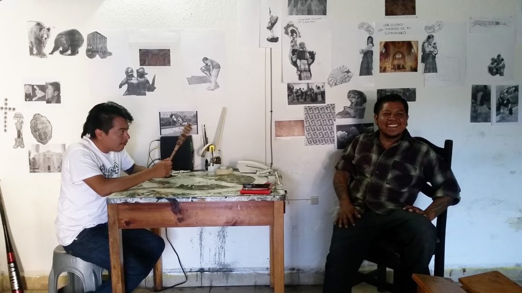 Cosijoesa Cernas and Darío Canul of Tlacolulokos at their studio.