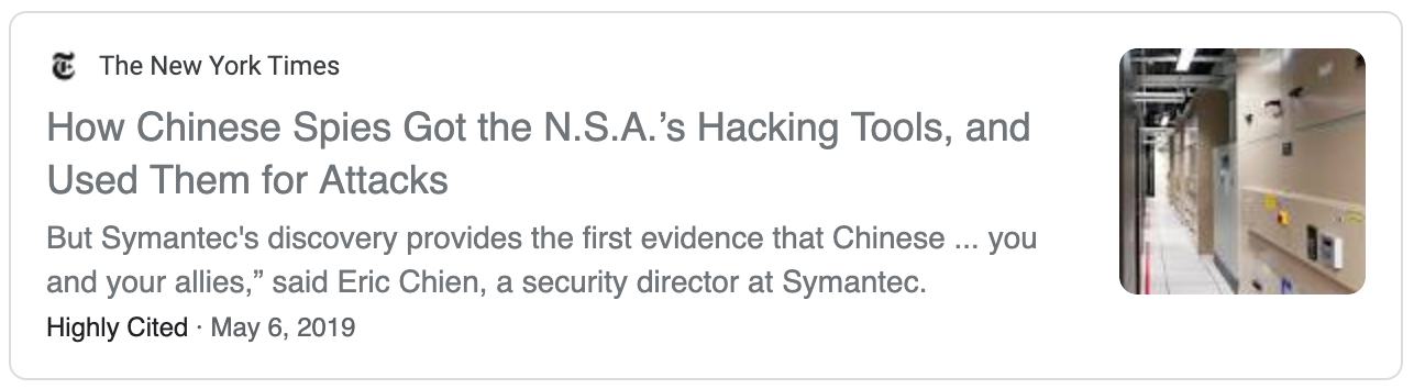 “How Chinese Spies Got the N.S.A.’s Hacking Tools, and Used Them for Attacks”